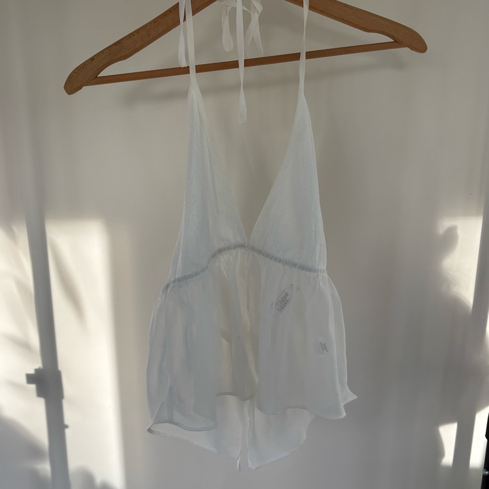 Tiger Mist White Halter Baby Doll Top Size L